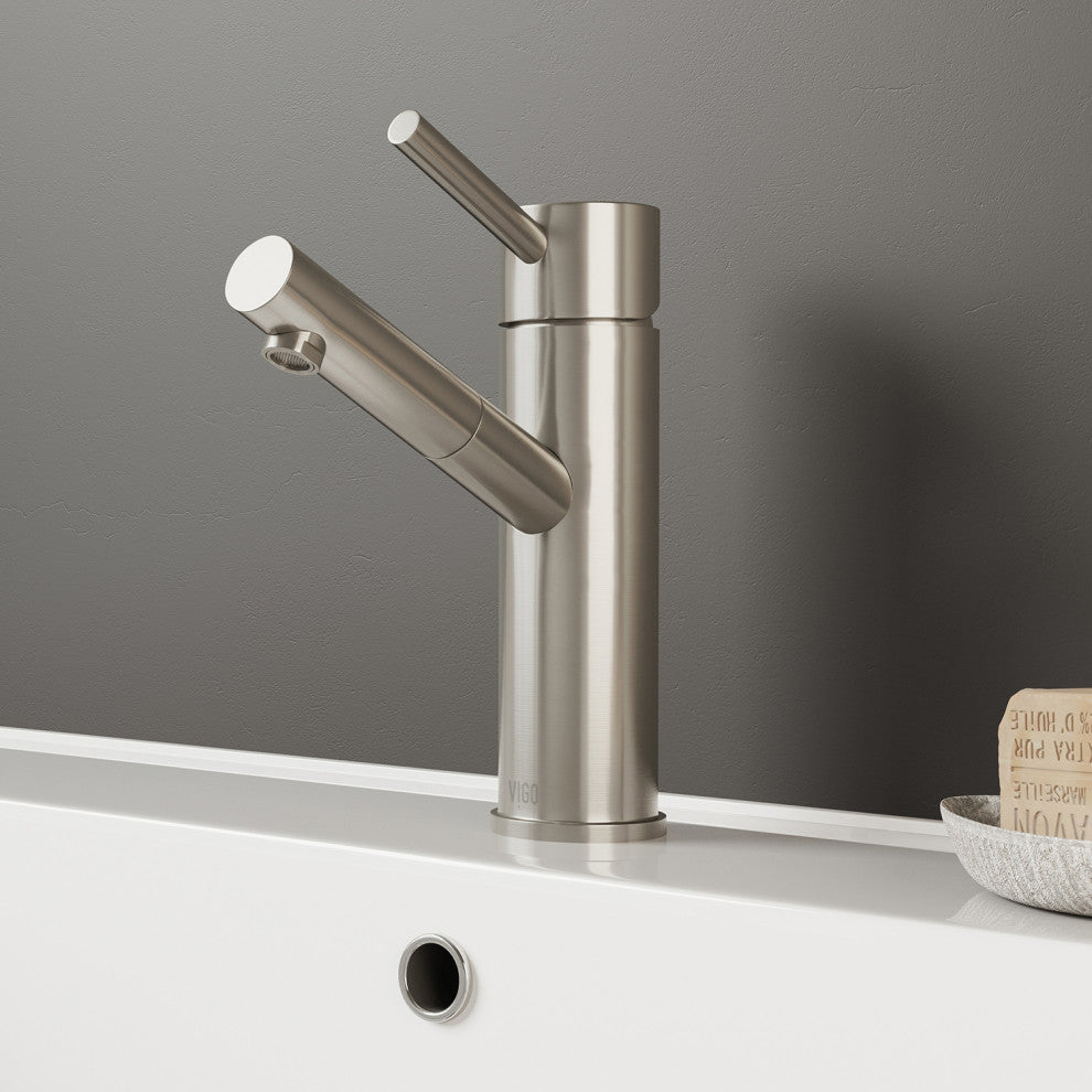 VIGO Noma 8" H Single Handle Single Hole Bathroom Faucet, Brushed Nickel