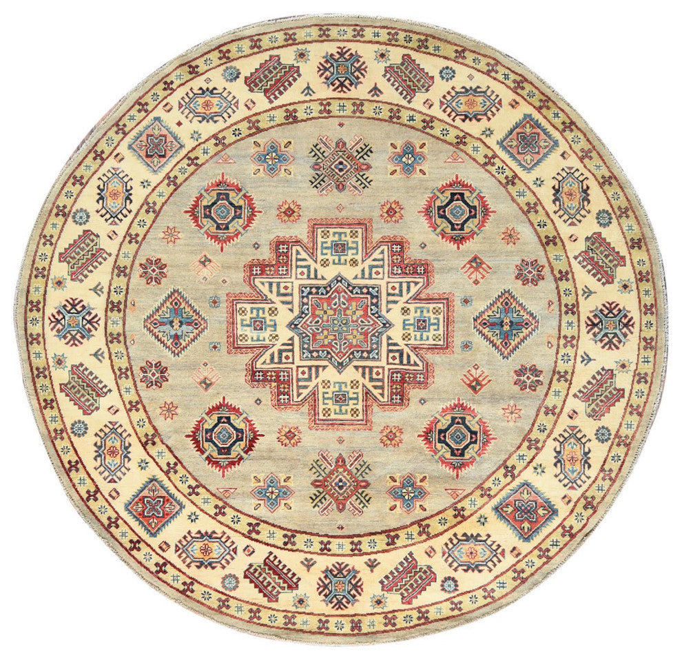 Pale Goldenrod, Special Kazak 100% Wool Hand Knotted Oriental Rug, 8'x7'9"