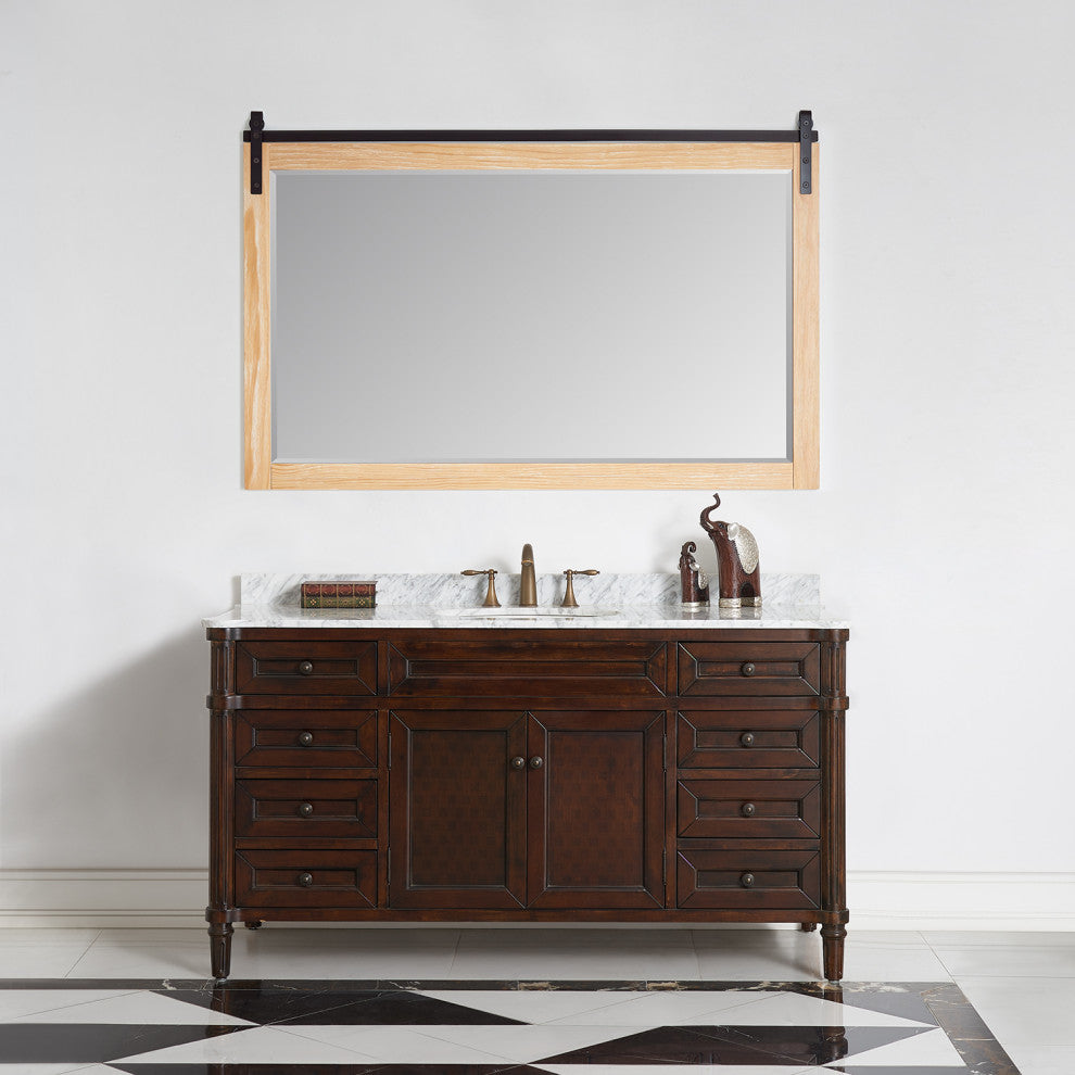 Cortes Rectangular Wall Mount Mirror, Weathered Pine, 60"