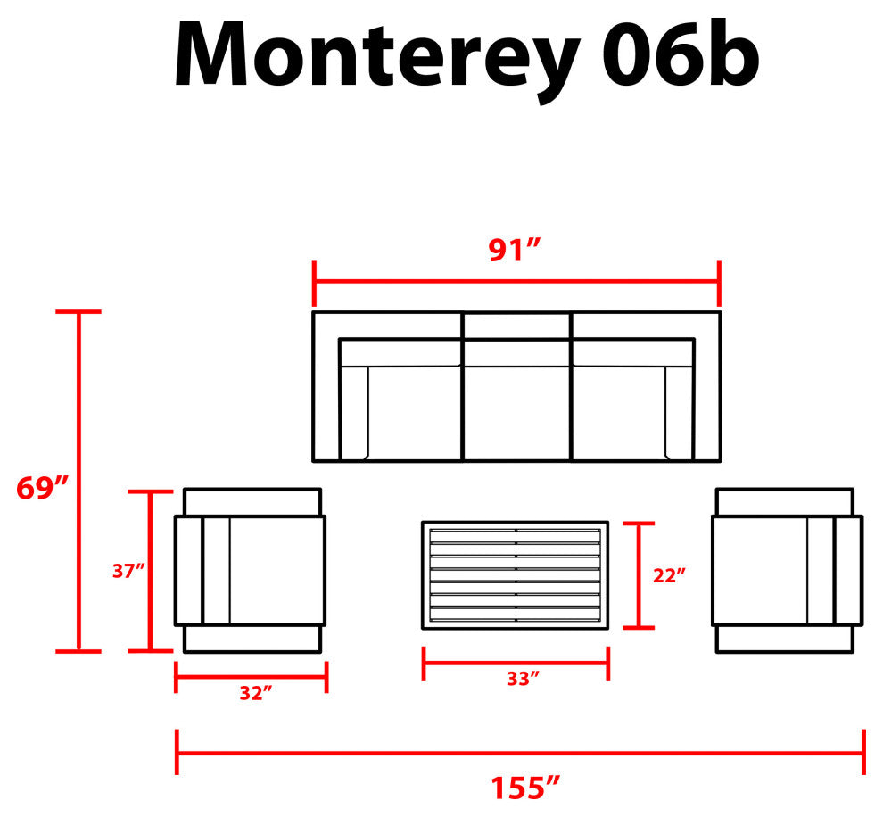 Monterey 6 Piece Outdoor Wicker Patio Furniture Set 06b