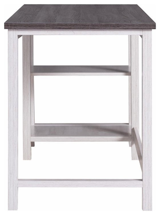 Modern Farmhouse Desk, Large Top & Side Open Shelves, White Oak/Distressed Grey