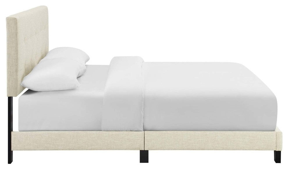 Amira King Upholstered Fabric Bed, Beige