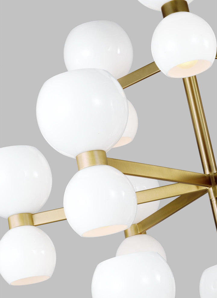 Londyn Large Chandelier, Burnished Brass with Milk White Glass
