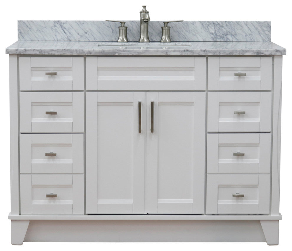 49" Single Sink Vanity, White Finish With White Carrara Marble