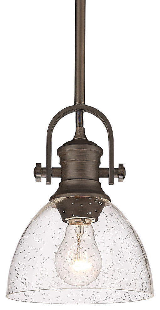 Hines Mini Pendant, Rubbed Bronze, Seeded Glass