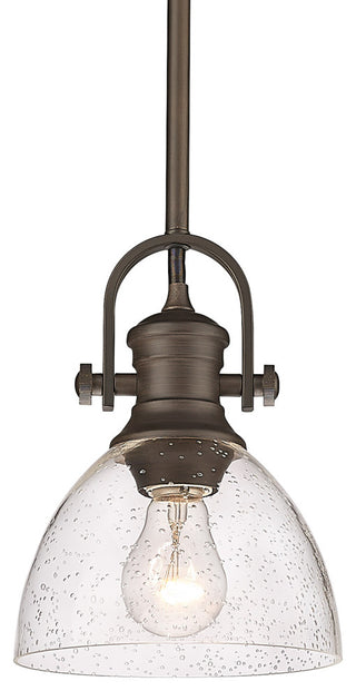 Hines Mini Pendant, Rubbed Bronze, Seeded Glass
