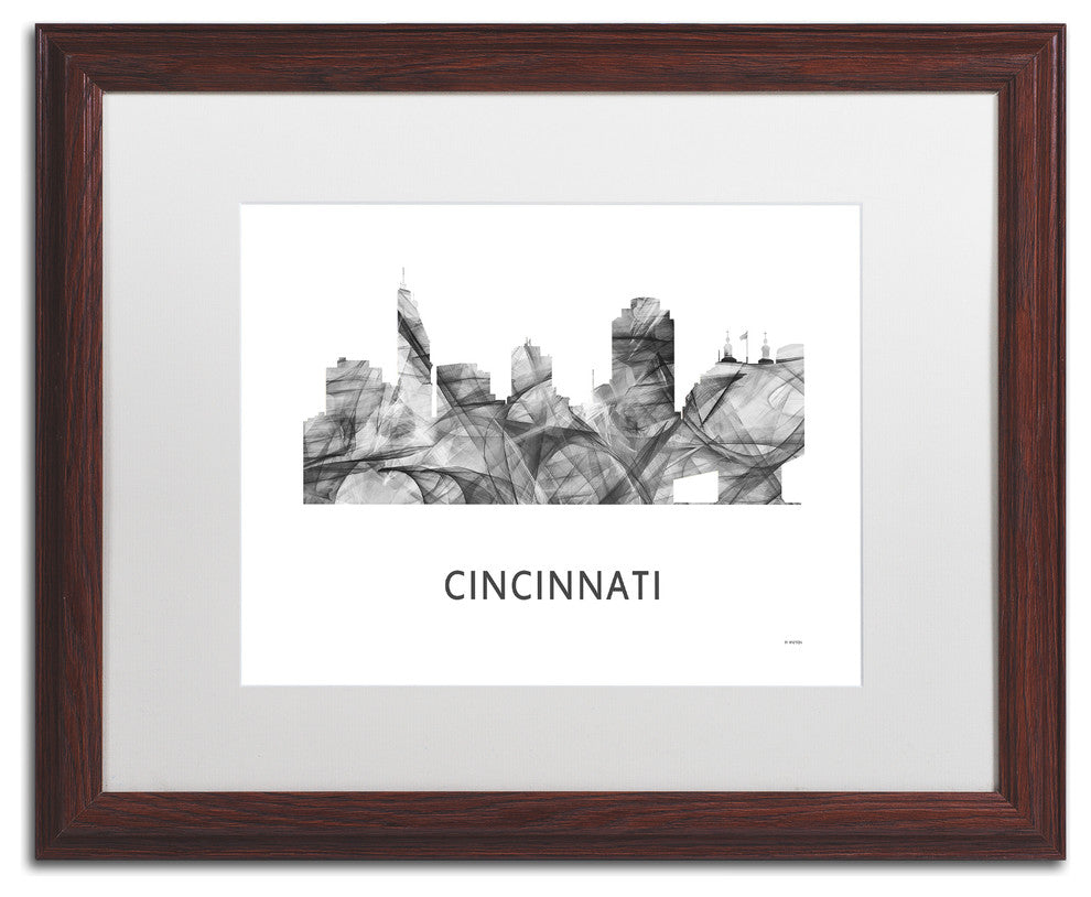 'Cincinnati Ohio Skyline' Matted Framed Art, Wood Frame, White Matte, 20x16