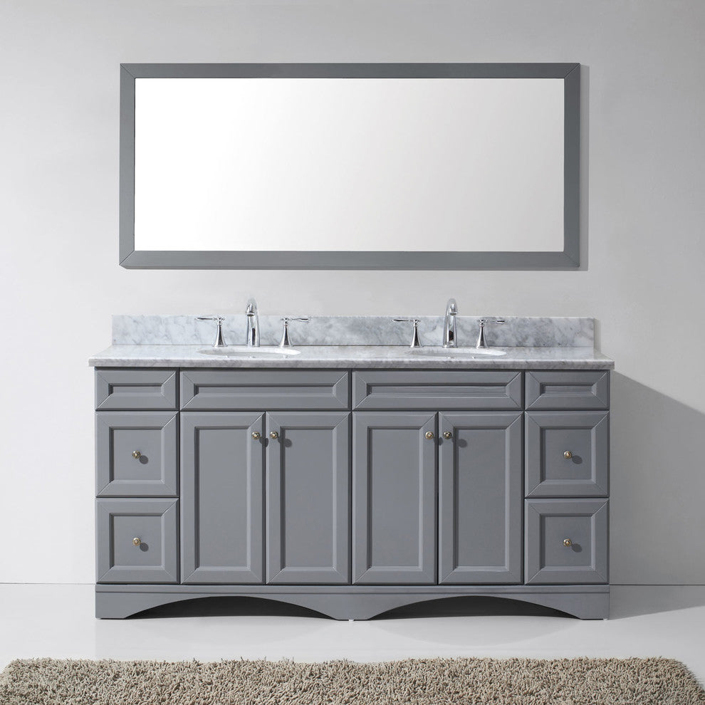Talisa 72" Double Bathroom Vanity Set, Gray With Mirror, Round Basin
