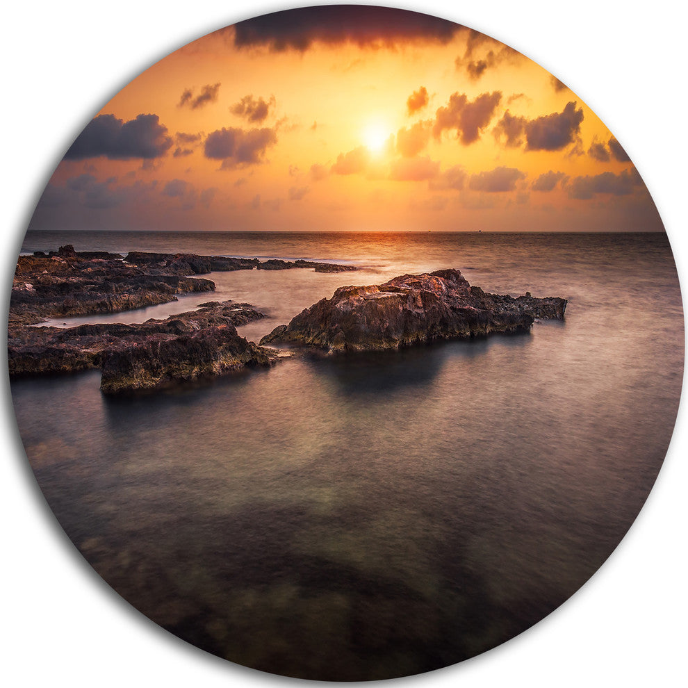 Sunset Over African Seashore, Beach Disc Metal Artwork, 11"