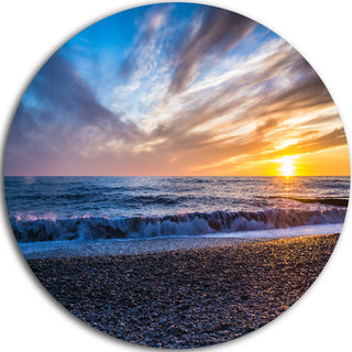 Cloudy Sky With Bright Full Yellow Sun, Beach Round Wall Art, 23"