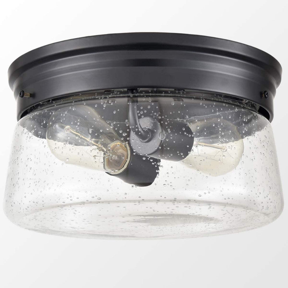 Fiesole Matte Black Flush Mount Ceiling Light With Seeded Glass Shade