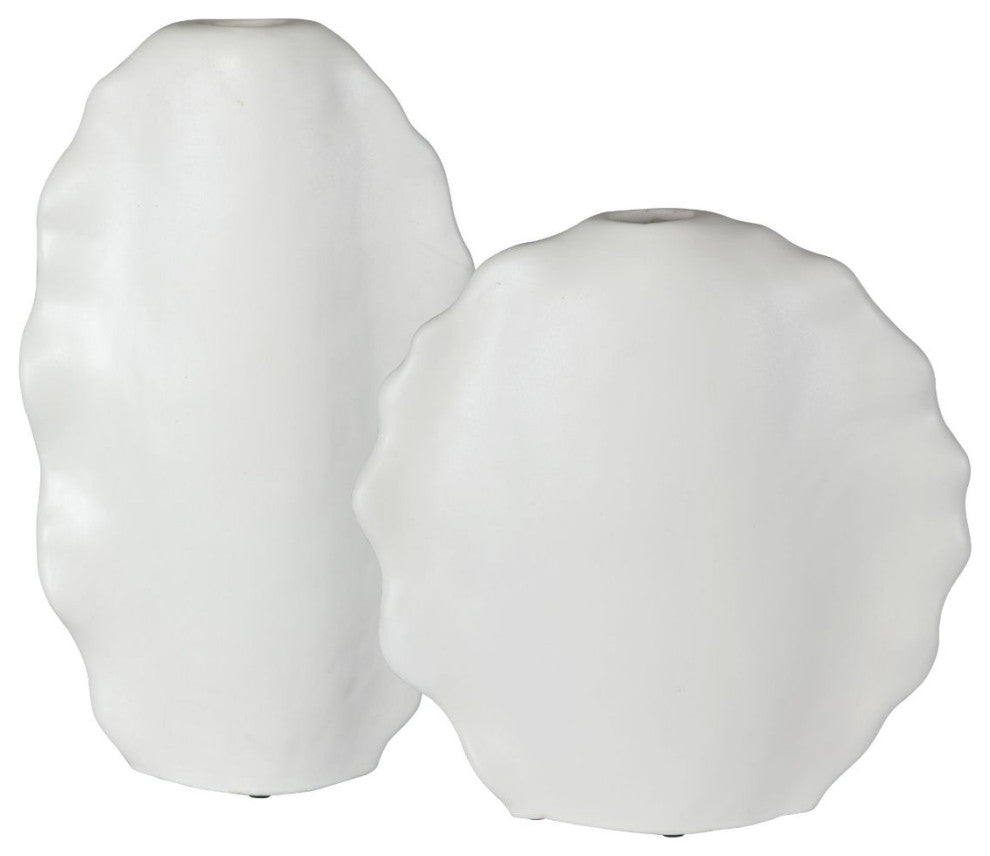 Uttermost Ruffled Feathers Modern White Vases, Set of 2