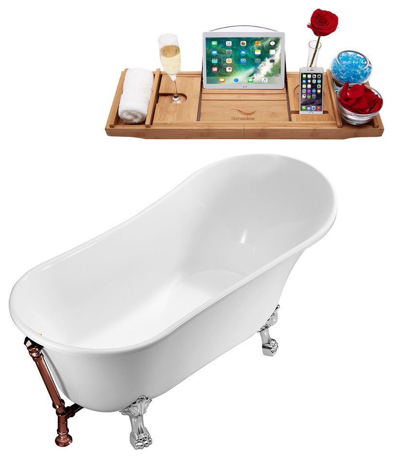 55" Streamline N343CH-ORB Clawfoot Tub and Tray With External Drain