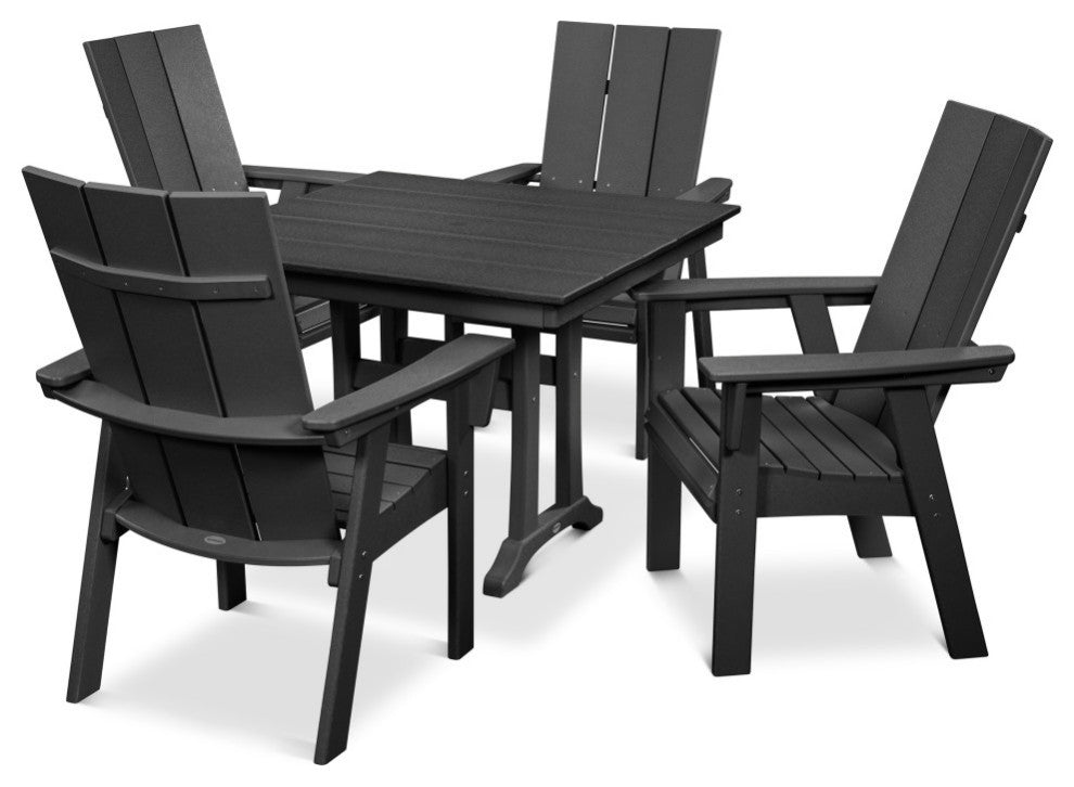 POLYWOOD Modern Adirondack 5-Piece Farmhouse Dining Set, Black