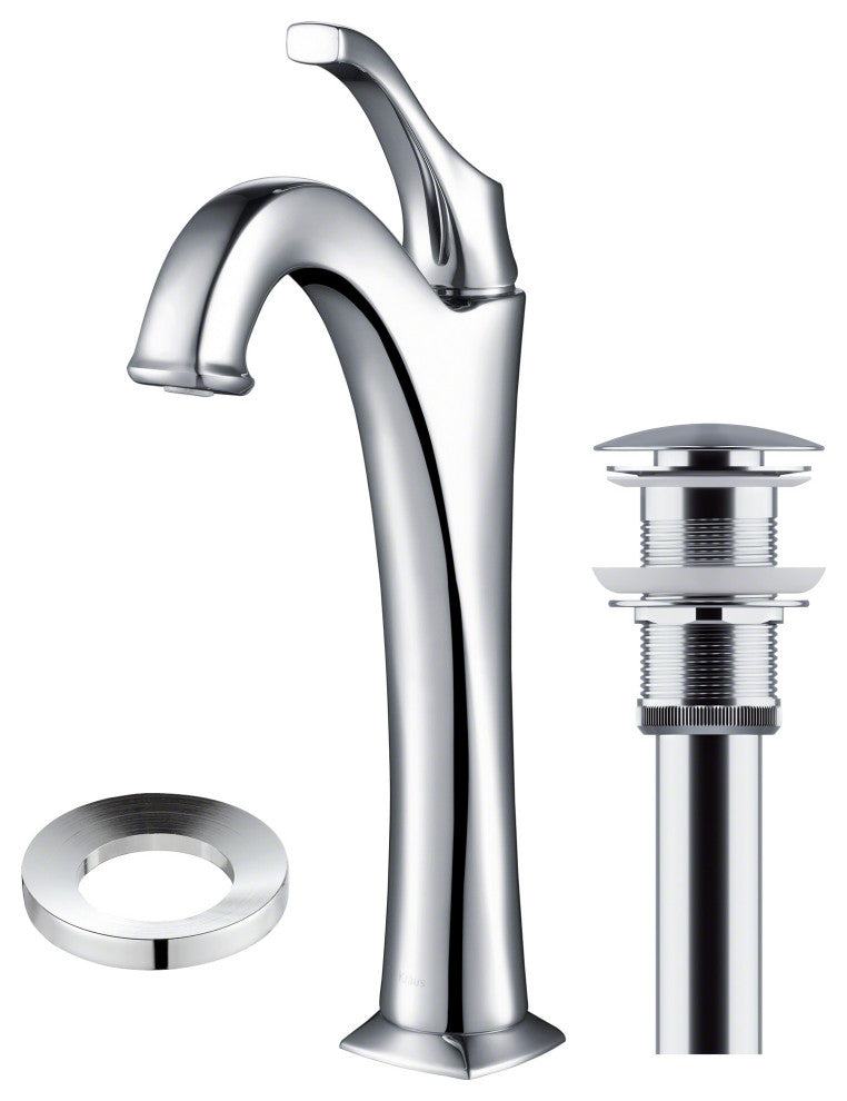 Arlo Single Handle Lever 1-Hole Vessel Bathroom Faucet Chrome, PU Drain