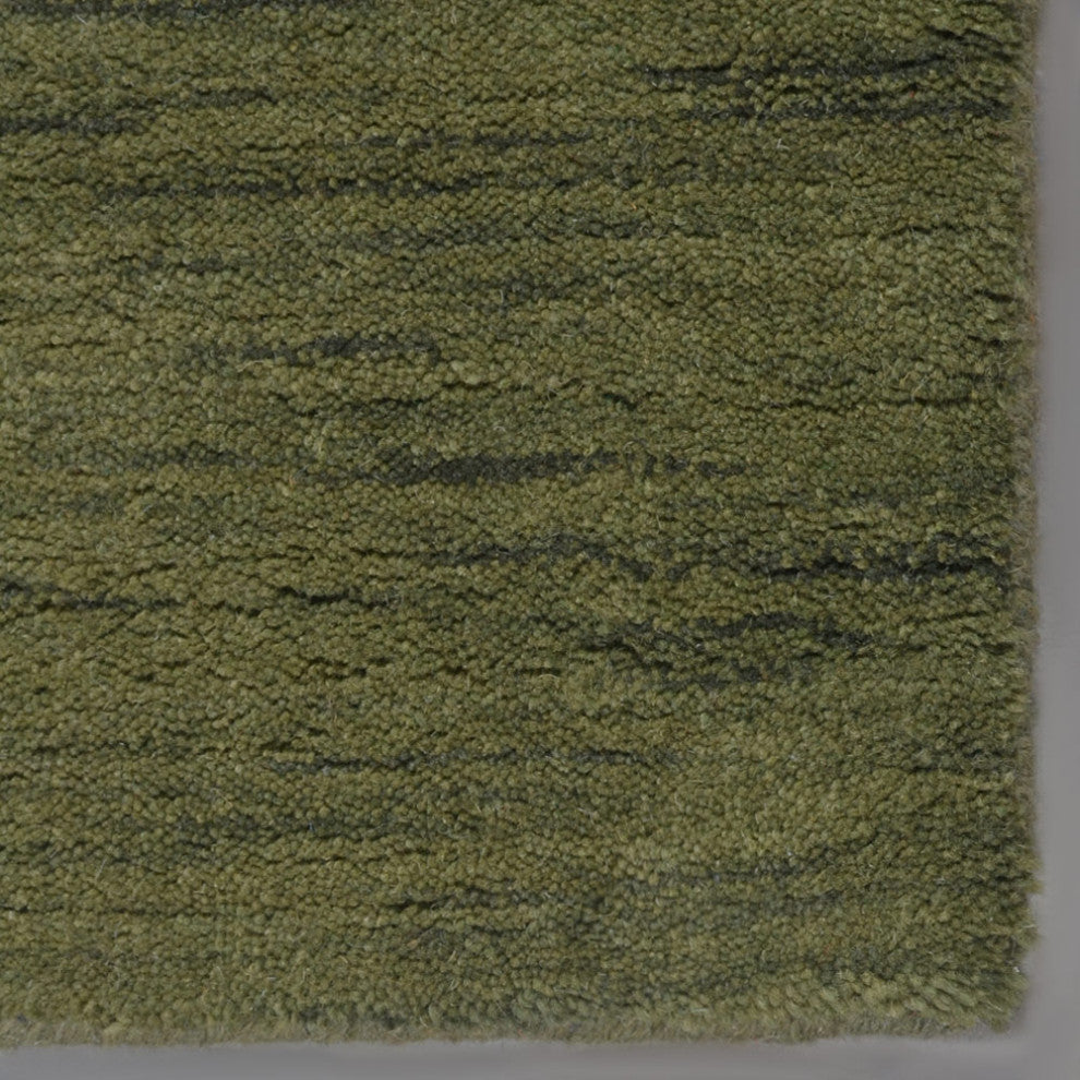 Hand Knotted Loom Wool Area Rug Green L00535, [Rectangle] 4'x6'