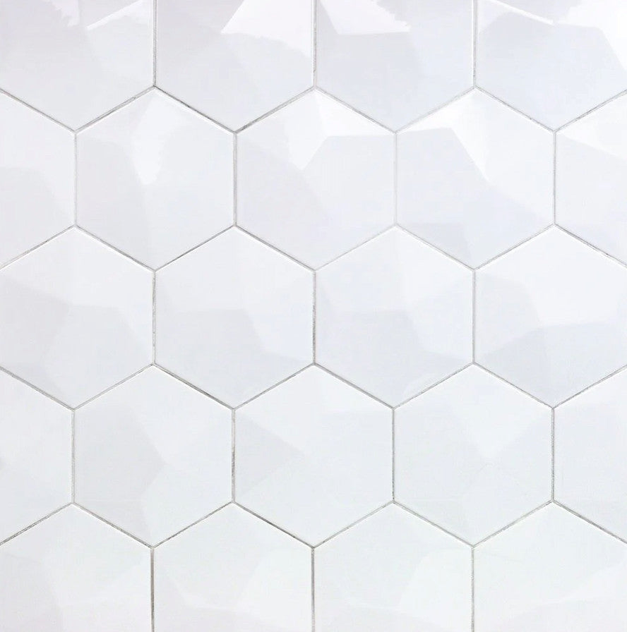 Snow White 3D 2" Hexagon Polished Porcelain Mosaic, 4"x4", Sample