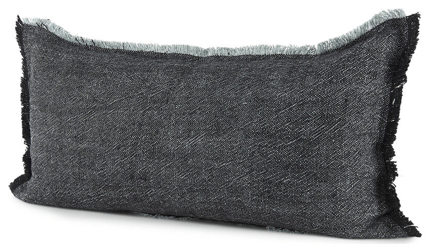 Dark Gray Fringed Lumbar Throw Pillow Cover