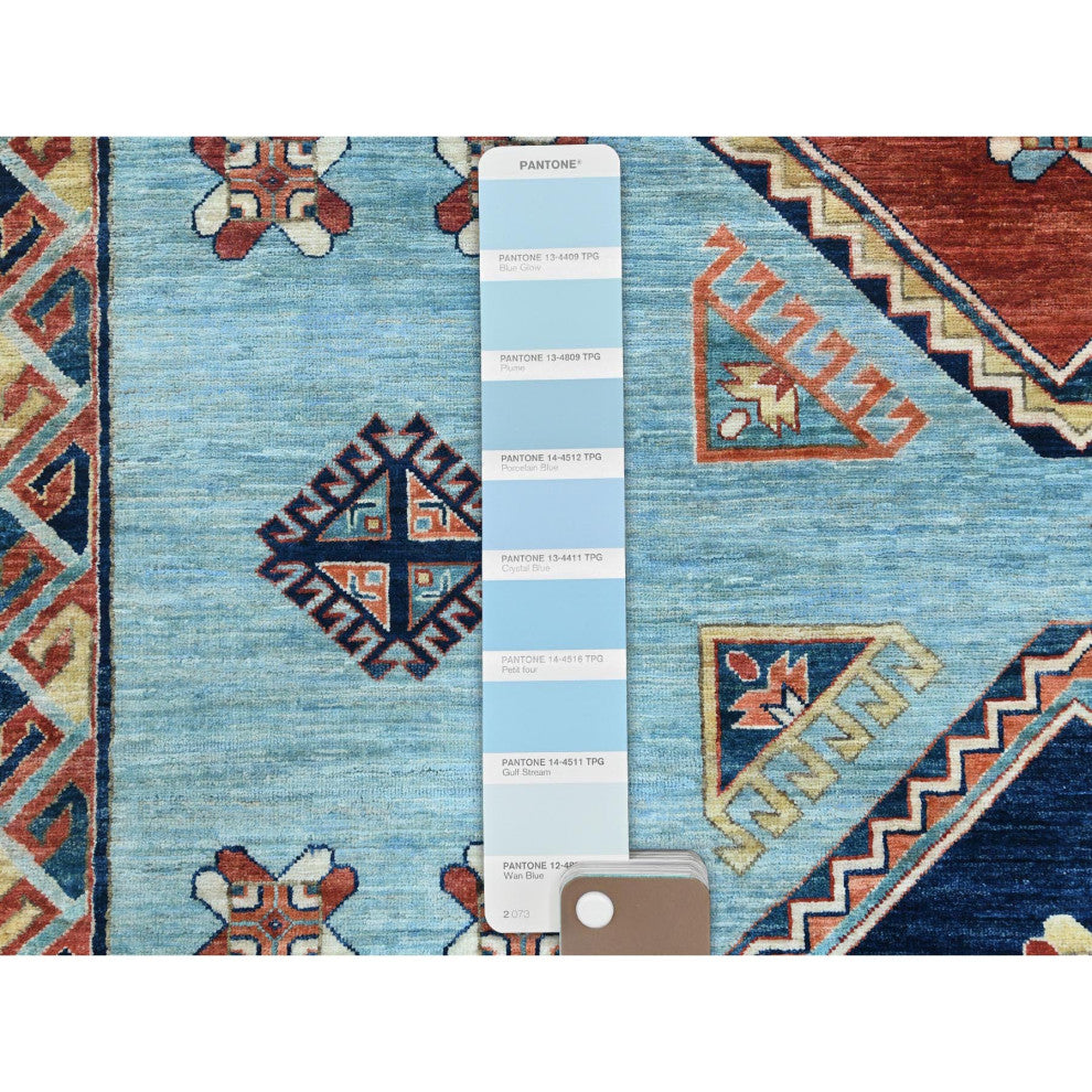 Sky Blue, Caucasian Design 200 KPSI Wool Hand Knotted Oriental Rug, 9'x11'8"
