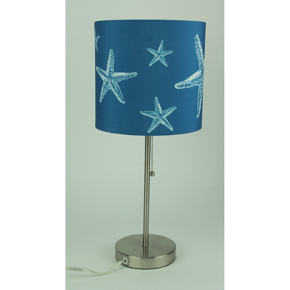 Brushed Nickel Finish Coastal Table Lamp With Blue Starfish Shade Set of 2