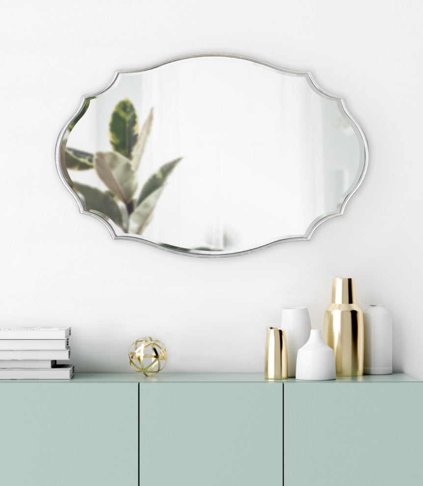 Leanna Scalloped Oval Wall Mirror, Silver, 18x24