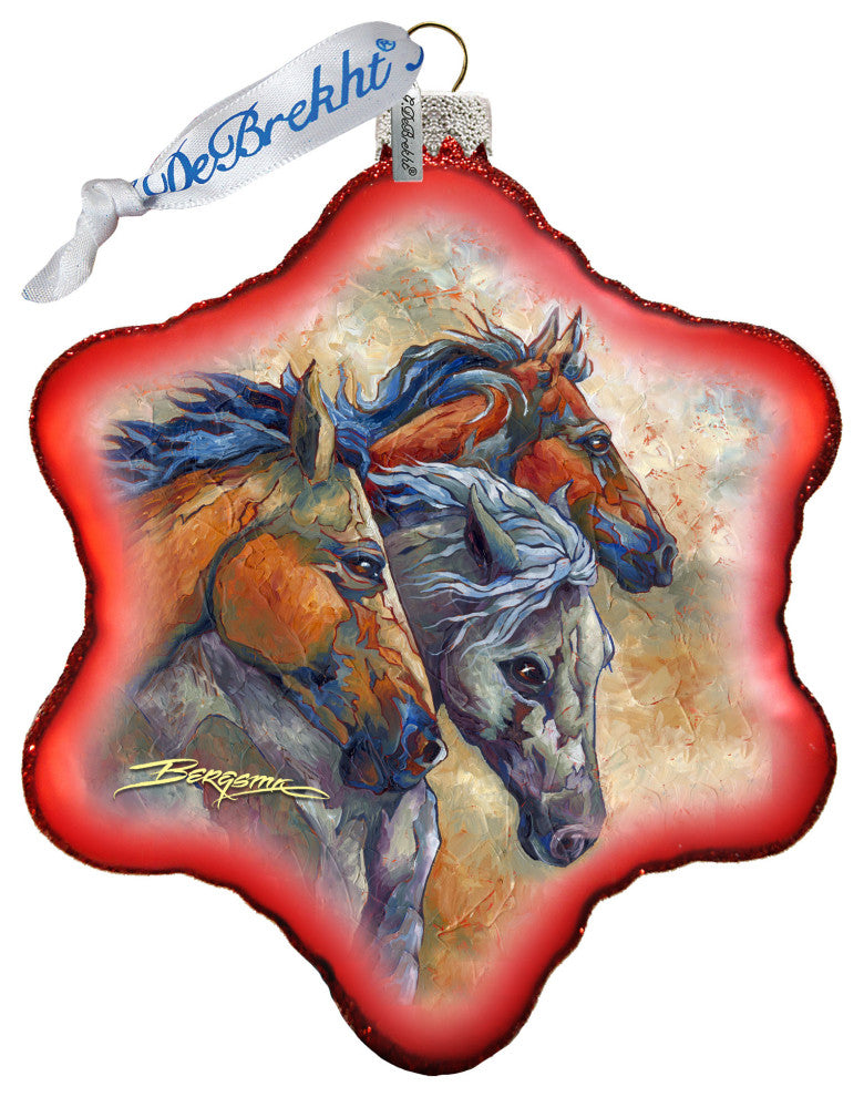 Let Them Run Horse Heads Glass Ornament