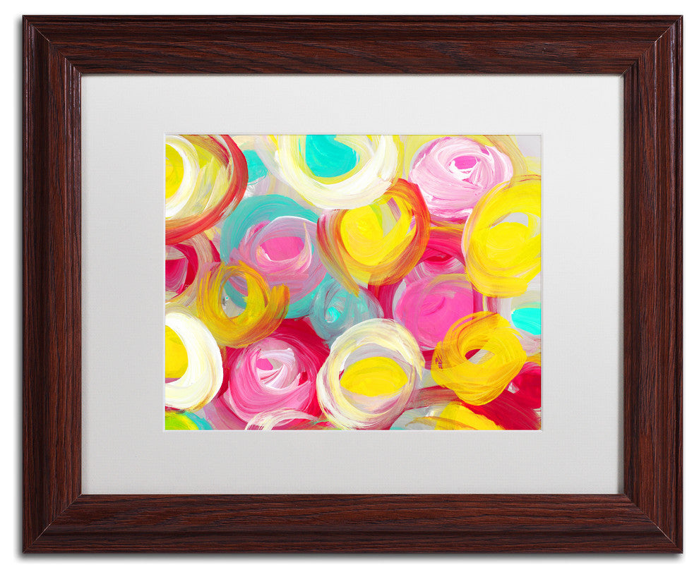 ''Rose Garden Circles 2'' Matted Framed Art, Wood Frame, White Matte, 14x11