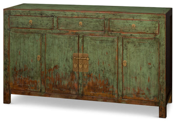 Distressed Teal Elmwood Peking Asian Sideboard