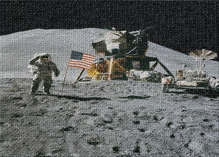 Man On The Moon With The Us Flag Area Rug, 5'0"x7'0"