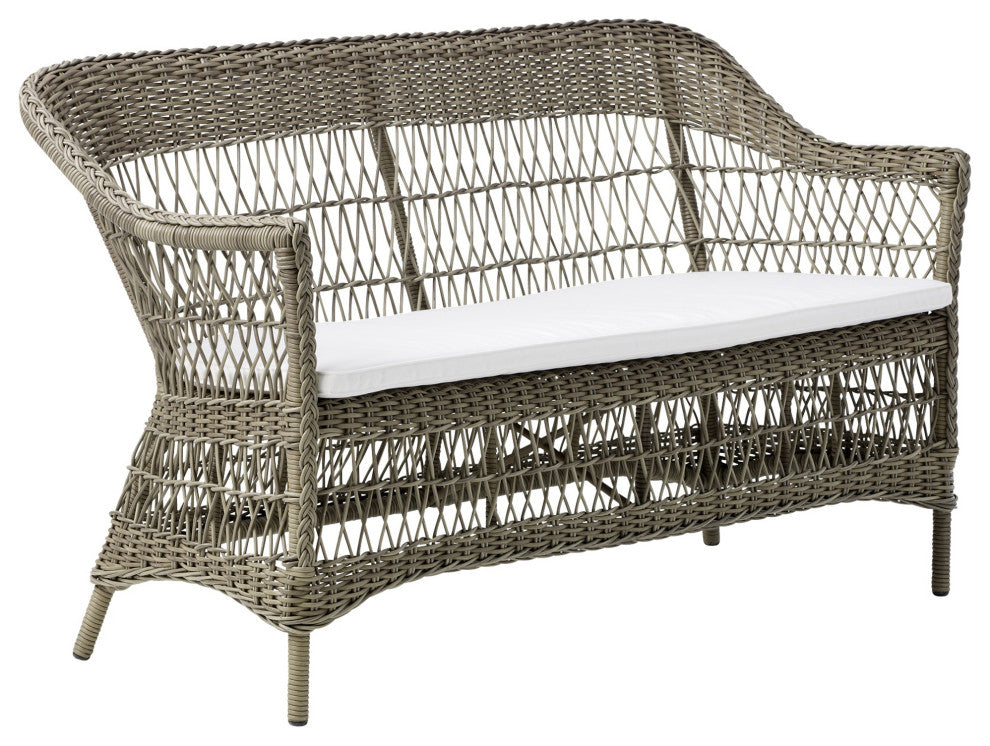 Charlot Outdoor 2-Seater Sofa, Antique, Polyester Snow White Cushion