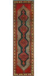 Fine Vintage Distressed Karlee Charcoal/Red Runner, 3'6x12'5