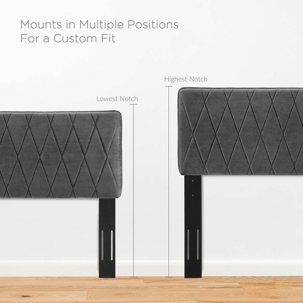 Headboard, King Size, Velvet, Dark Gray, Modern Contemporary, Bedroom