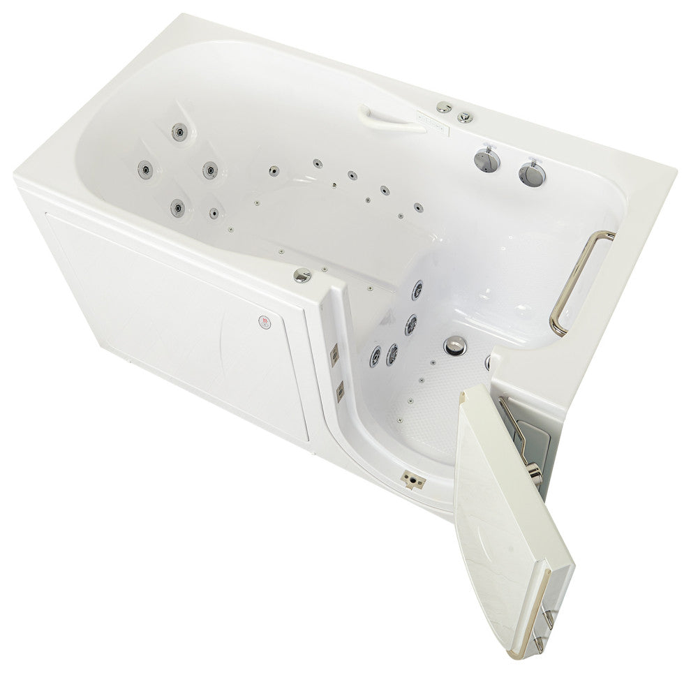 Ella Shak 36"x72" Air + Hydro + Foot Massage Walk-In tub, Outward Door, 2 Drains, No Faucet, Right Drain Heated Seat
