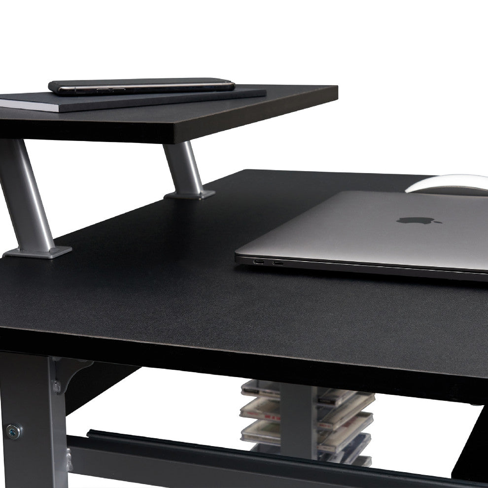 Techni Mobili Wood & Steel Compact Computer Cart with Storage in Graphite Gray