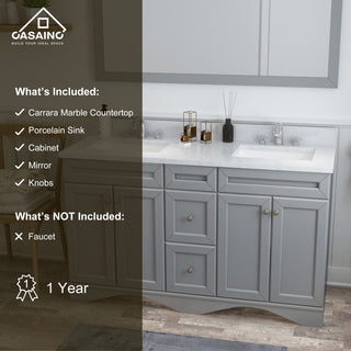 CASAINC 60" Marble Top Double Sink Bathroom Vanity with Mirror, Gray