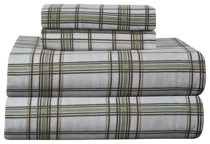 Pointehaven 170 Flannel Sheet Set, Sage Plaid, King