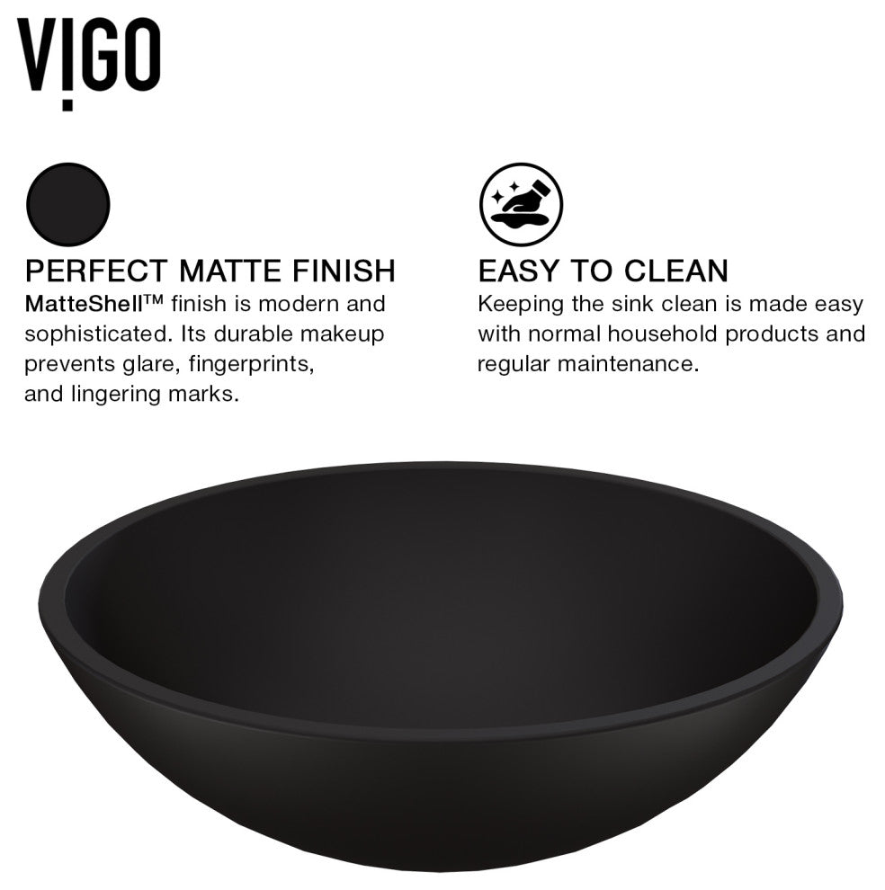 VIGO Cavalli 15"L x 15"W x 5"H Glass Round Vessel Bathroom Sink in MatteShell