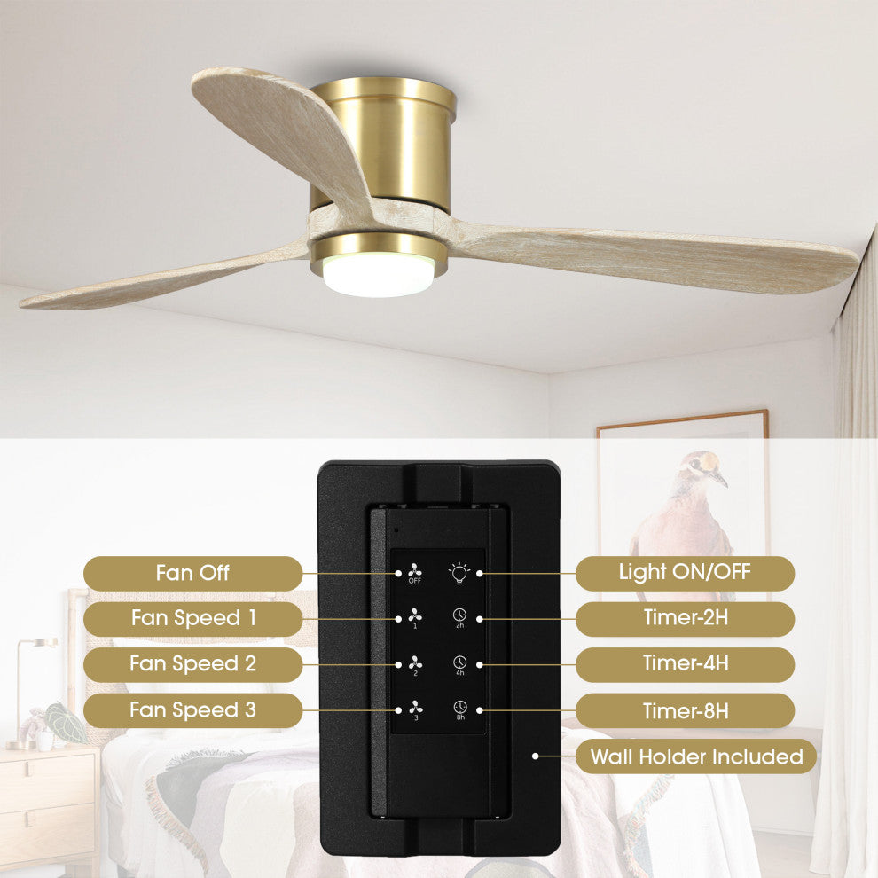 52-in Modern Flush Mounted Ceiling Fan with 3 Blades-in Sand Copper