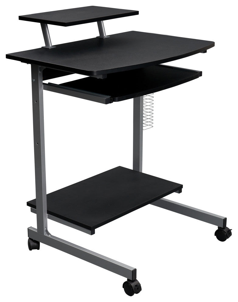 Techni Mobili Wood & Steel Compact Computer Cart with Storage in Graphite Gray