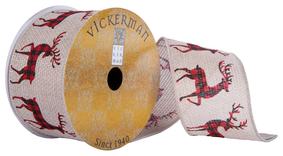 Vickerman Q202750 Yard Red And Black Plaid Buck Pattern Christmas Ribbon