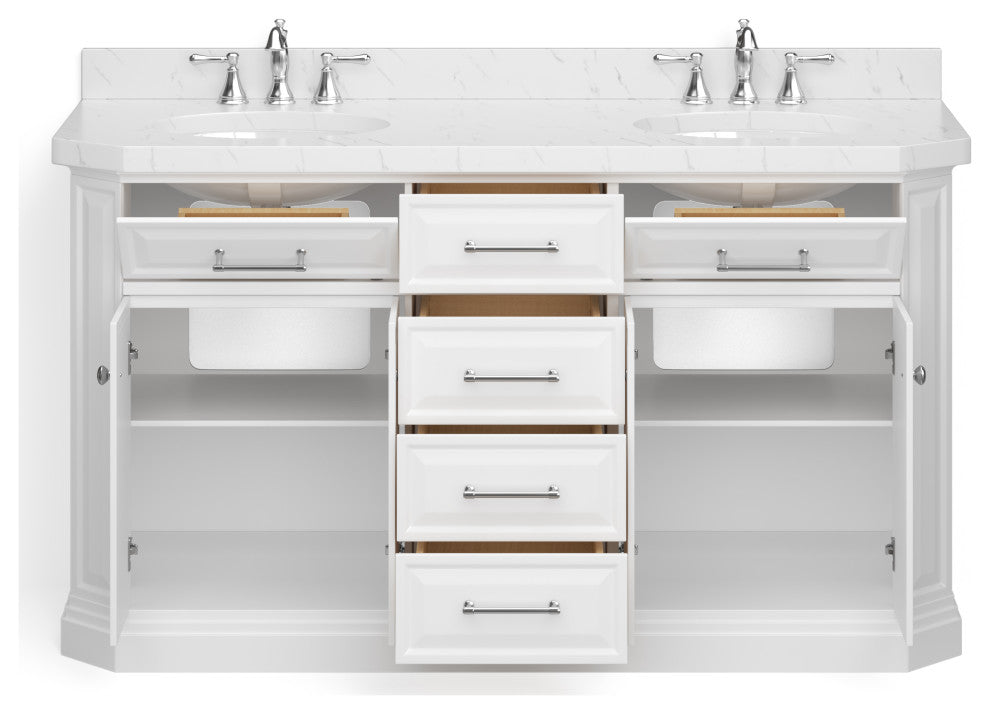 The Jazz Bathroom Vanity, Double Sink, 60", Pure White, Freestanding