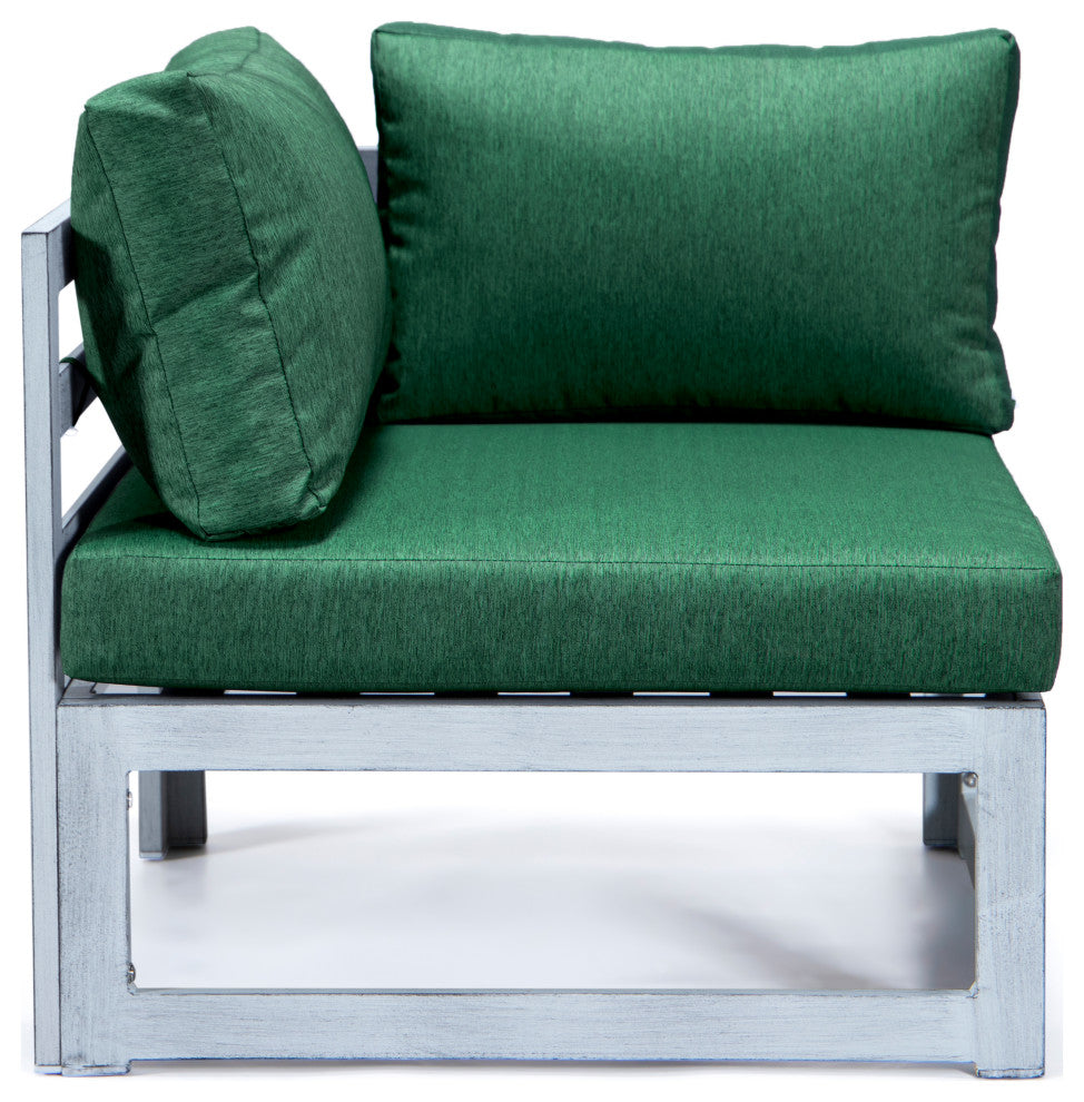 LeisureMod Chelsea 7-Piece Gray Patio Sectional With Fire Pit Table, Green