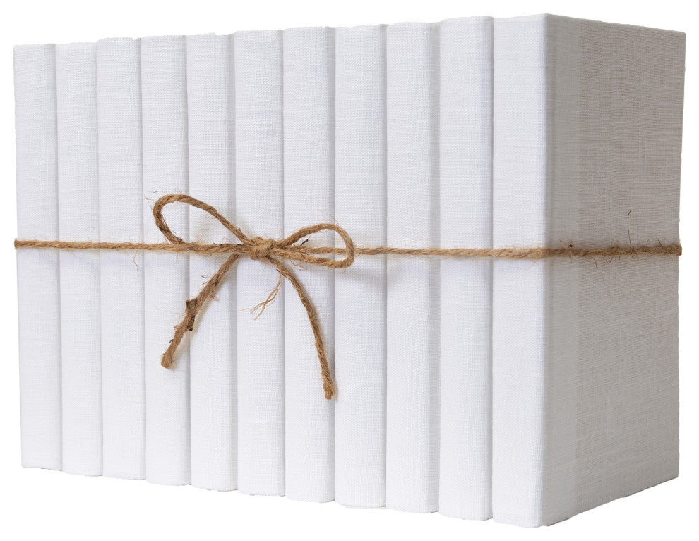 Decorative Books - Snowfall Linen Wrapped Book Bundle - 1 foot of White Books