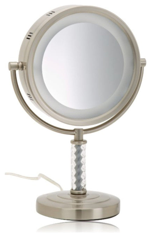 Jerdon HL856BC 8" Tabletop Two-Sided Swivel Halo Lighted Vanity Mirror, Matte Ni