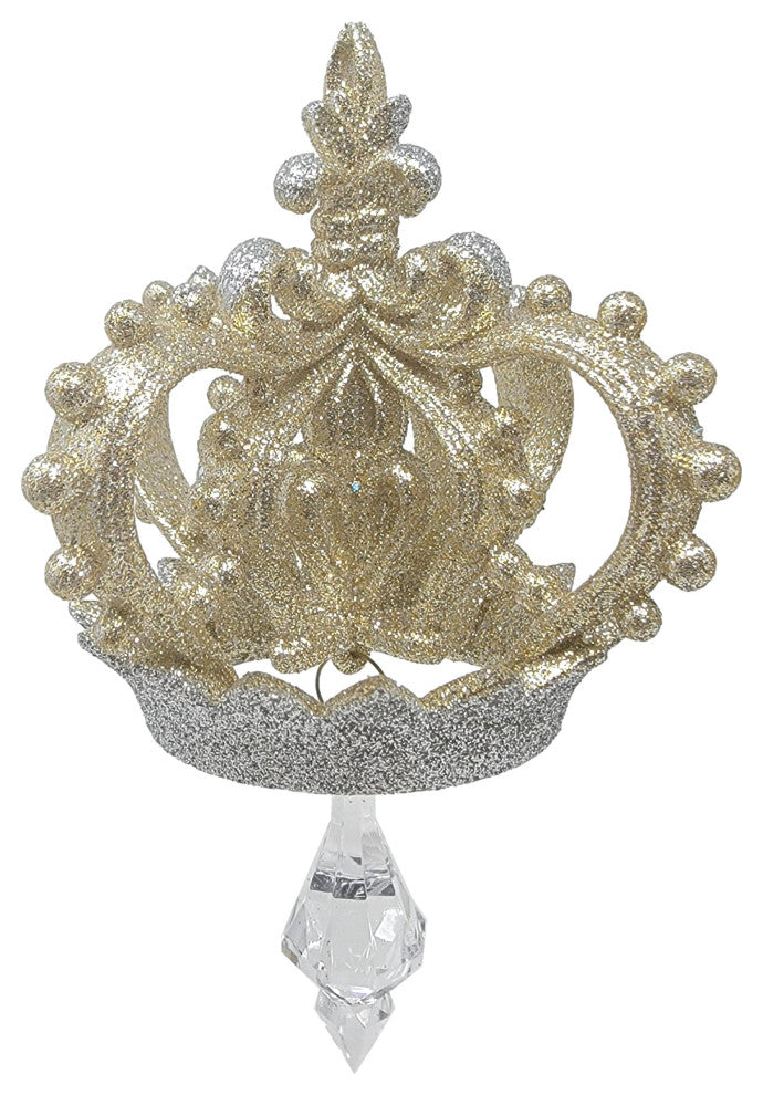 Sparkly Large Crown Ornament Dangle Ornate Glitter Designer Vintage Style, Champagne