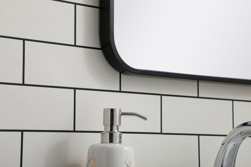Ellis Soft Corner Metal Rectangular Mirror, Black, 18"x36"
