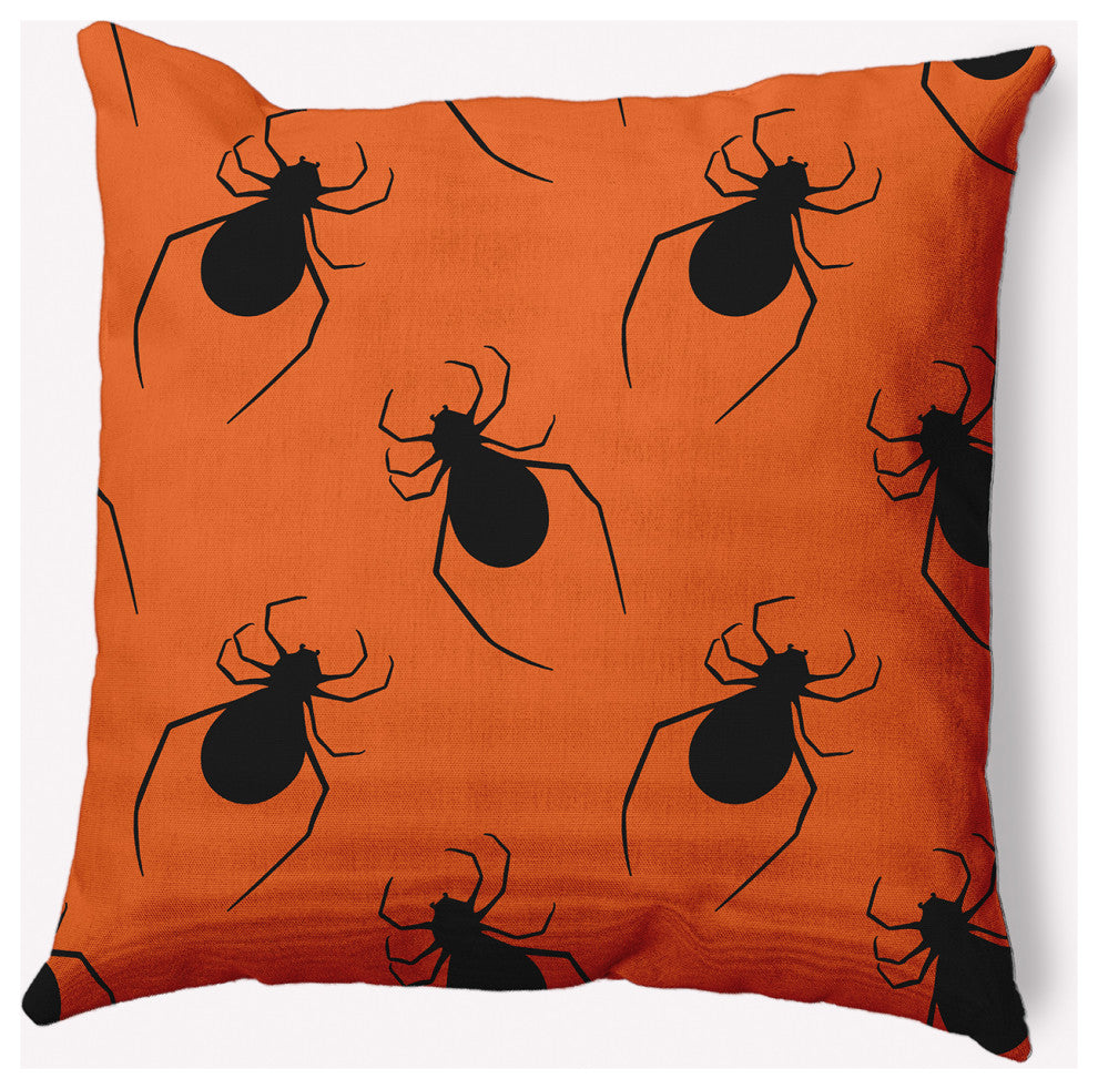 18" x 18" Crawling Spiders Indoor/Outdoor Polyester Throw Pillow, Dusty Orange