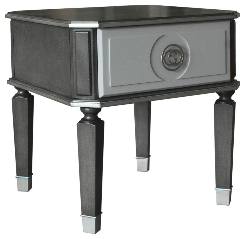 Beatrice End Table, Charcoal and Pearl White Finish