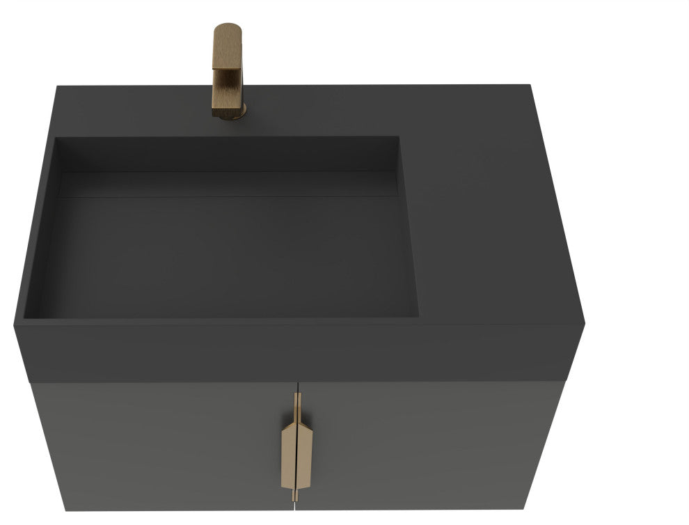 CastelloUSA Amazon 24" Wall Mounted Bathroom Vanity Set, Black, Black Top, Gold