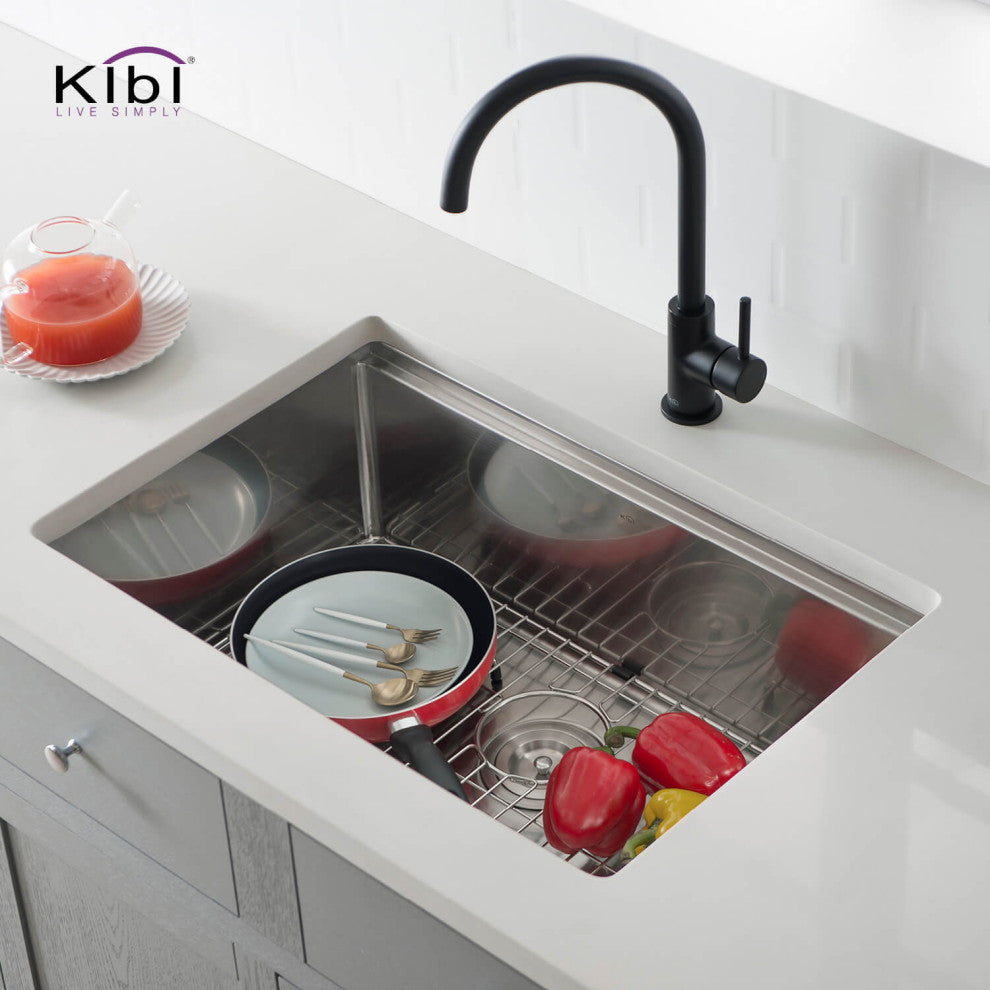 KIBI Undermount Single Bowl Workstation Sink, Stainless Steel 28"